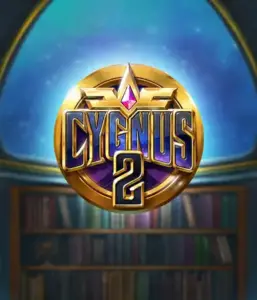 Discover the captivating artwork of ELK Studios' Cygnus 2 Slot, featuring a spectacular emblem with a shining design in purple and gold. Set against a celestial background of a library, this image captures the essence of adventure and mystery. 